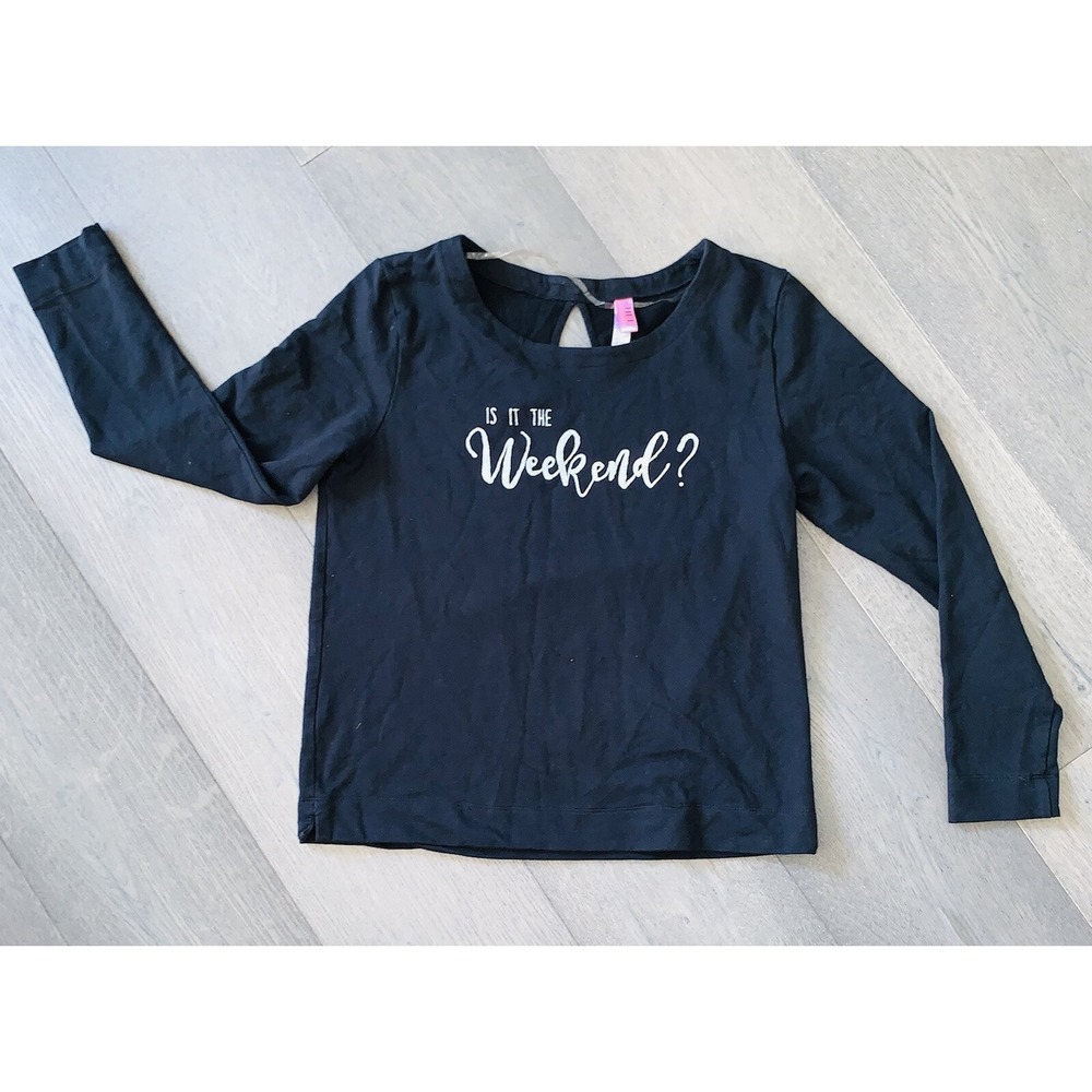 HUE Shirt Womens Small‎ Black Long Sleeve "Is It The Weekend?" Lounge Pajama Top